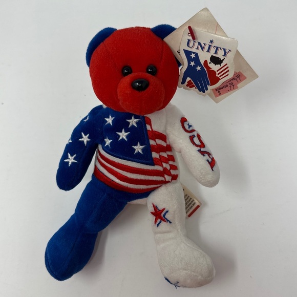 Lot of 4 Patriotic USA Unity Beanie Babies Bears Plush America Hero Spangle - Picture 2 of 16